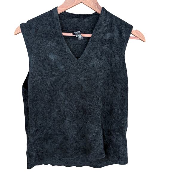 Eileen Fisher Velour Top M Black Blouse Shirt Tank Shell Capsule Minimalist - Picture 1 of 4